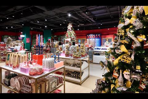 Christmas tree and decorations at Selfridges Christmas shop, London